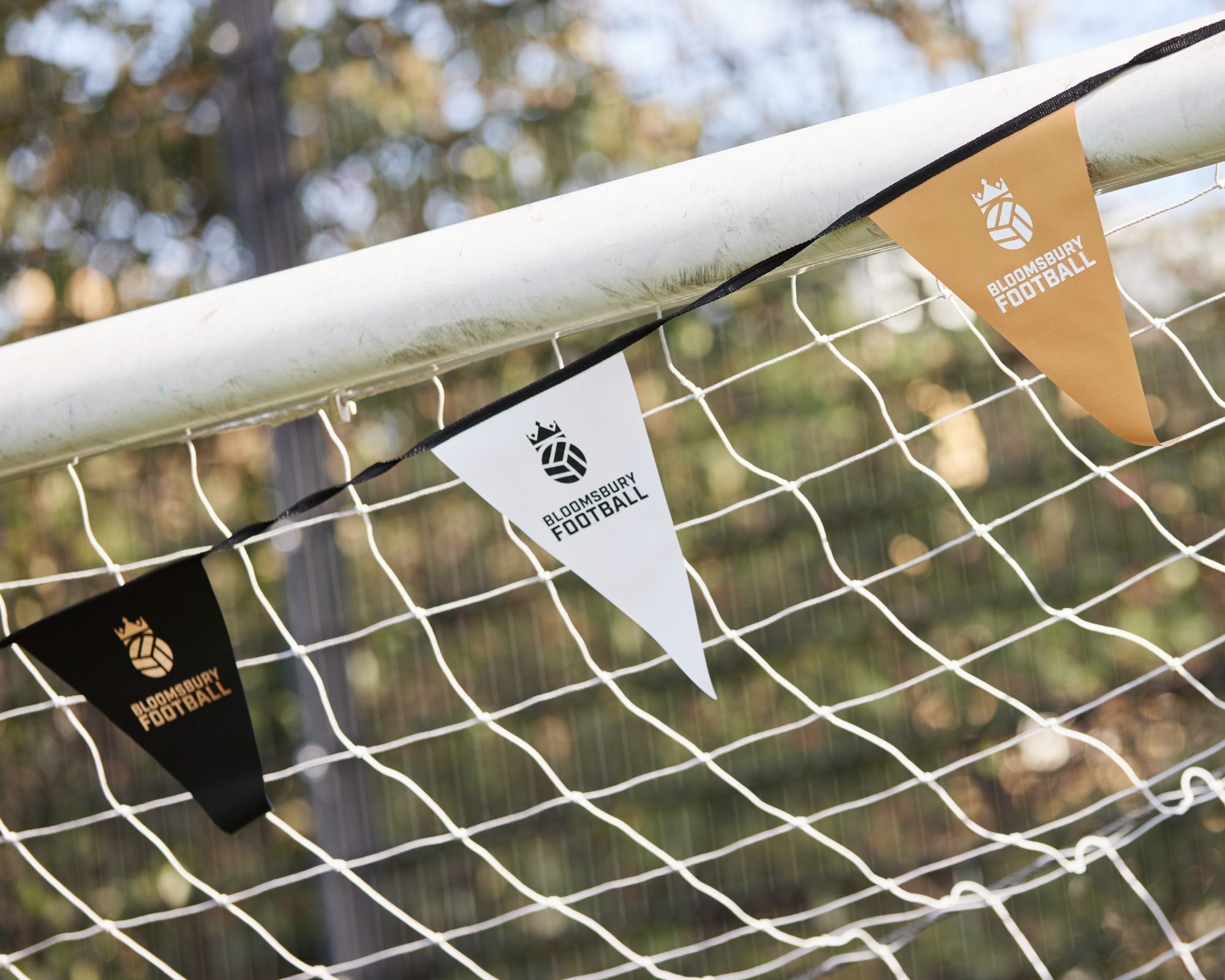 Bloomsbury Football Foundation flags on a goal